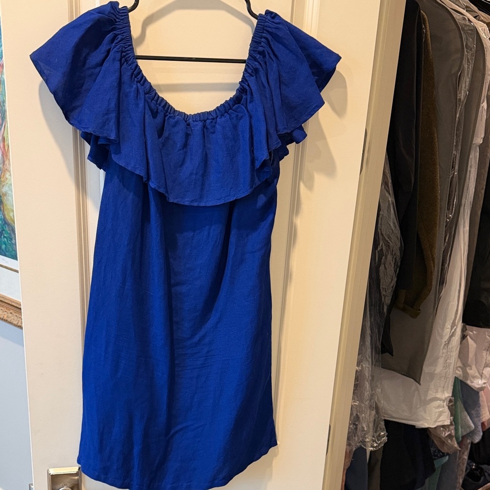 Tommy Bahama Royal Blue Off-Shoulder Ruffle Tunic